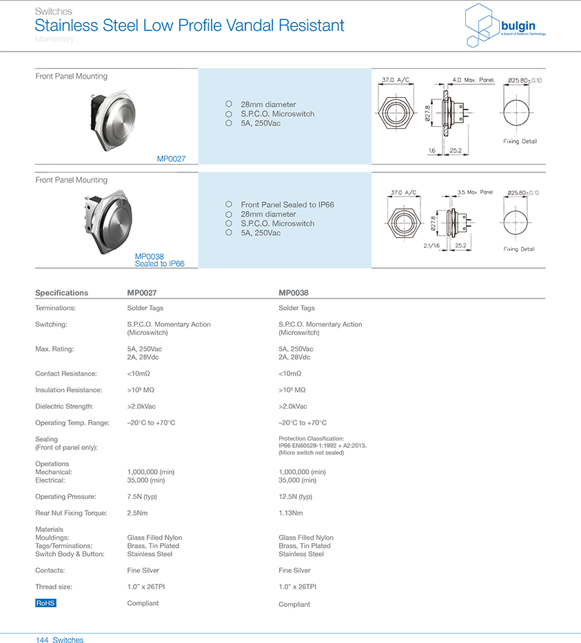 MP0038不銹鋼半球形防破壞按鈕開關選型 MP0038不銹鋼半球形防破壞按鈕開關選型