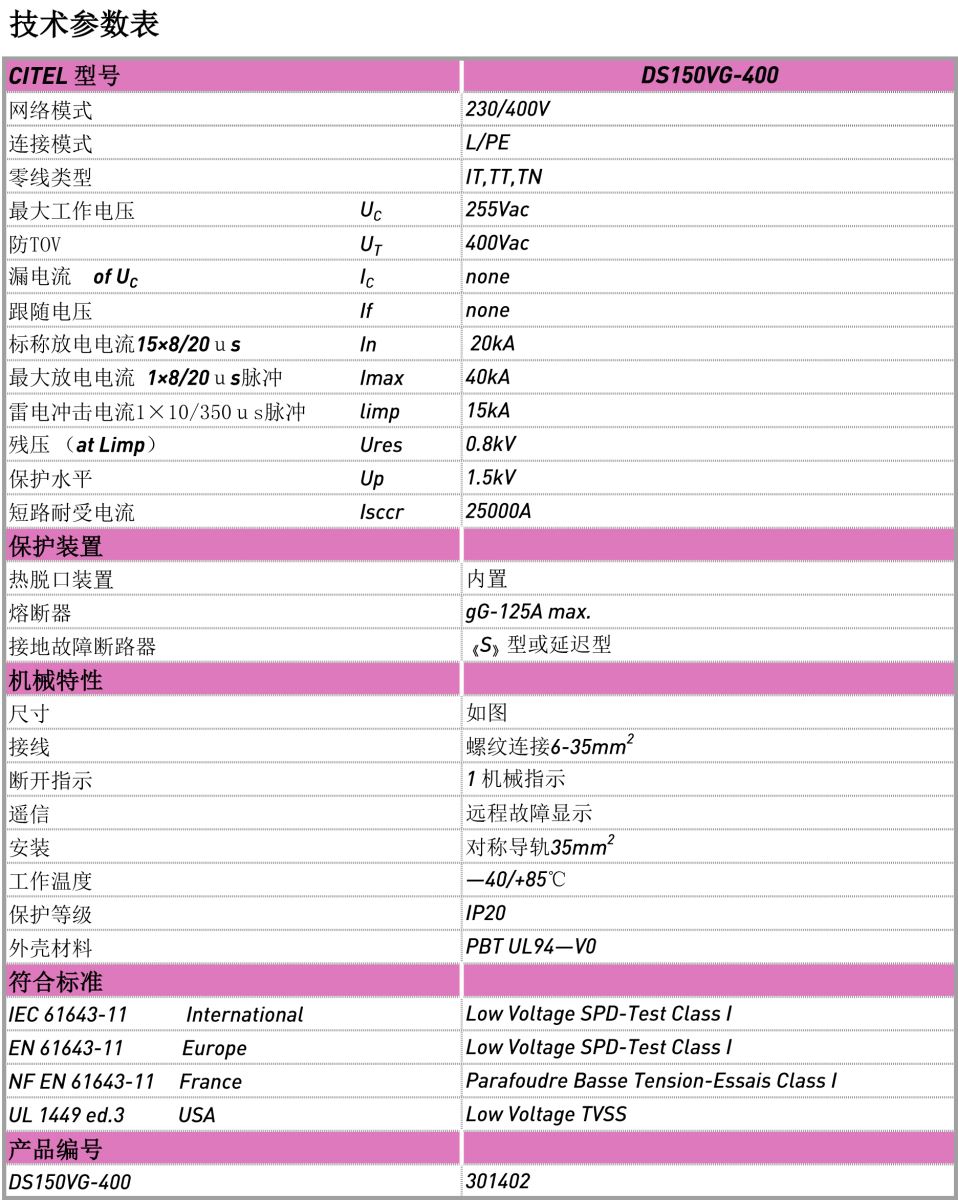 交流防雷器DS150VG-400電源電涌保護器技術(shù)參數(shù) 交流防雷器DS150VG-400電源電涌保護器技術(shù)參數(shù)